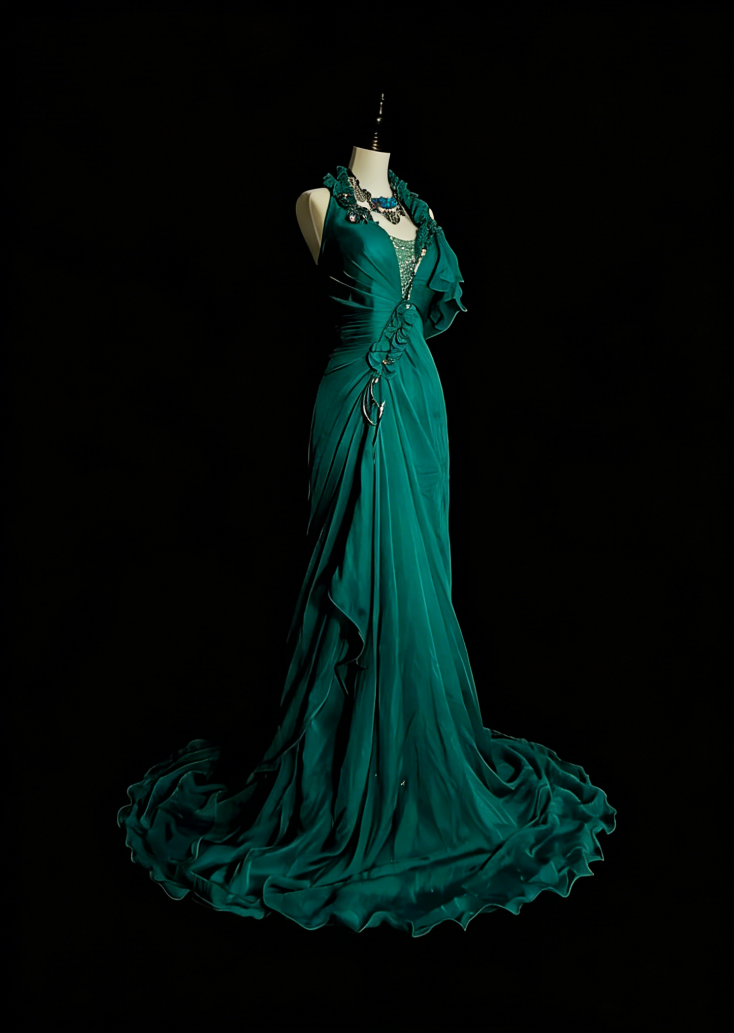 Modest A line Halter Dark Green Chiffon Sleeveless Senior Prom Dresses High School Long Formal Dress N1378