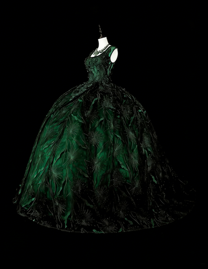 Modest Ball Gown Square Neck Dark Green Prom Dresses Long for Women Formal Evening Gown N2368