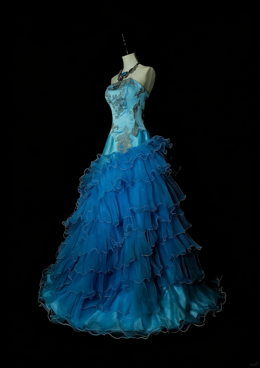 Vintage Mermaid Strapless Blue With Beads Sleeveless 80s Prom Dresses Long Formal Party Gown N1483