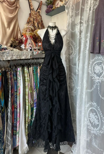 Vintage Black Elegant Vintage Prom Party Gown Evening Dress Princess Formal Dress N781