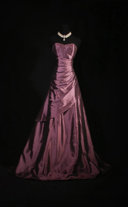 Sweetheart Satin A Line Prom Dresses Beaded Formal Evening Dress Formal Dress N777