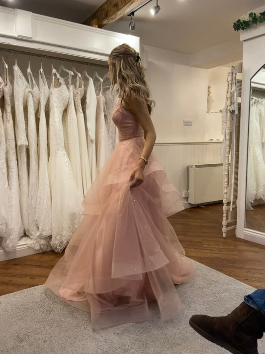 Cute Ball Gown Spaghetti Straps Blush Pink Tulle Prom Dresses Formal Dress 20th Birthday Outfits Prom Gown AB022