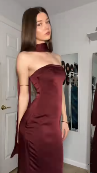 Elegant Mermaid Strapless Burgundy Satin Senior Aesthetic Prom Dresses Prom Gowns Birthday Outfits Graduation Dress RB795