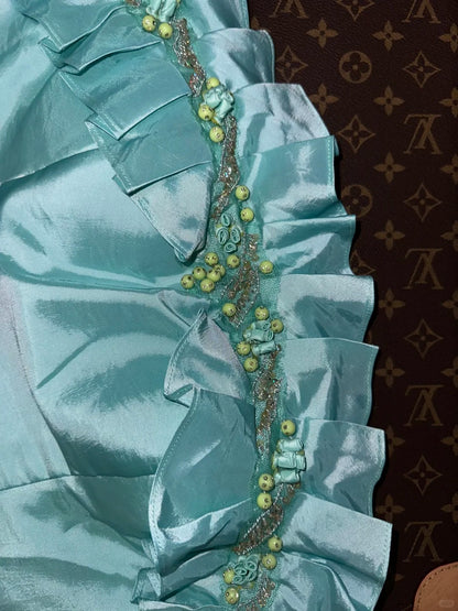 Classy Mermaid Strapless Tiffany Blue Satin With Beading Long Prom Dresses Formal Outfits Evening Night Dress RB8255