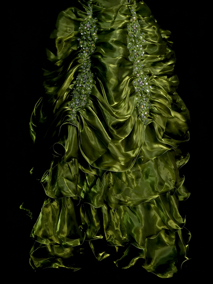 Vintage Prom Dresses Aesthetic 1960s Retro Ball Gown Square Neck Olive Green Long Party Dress N2134