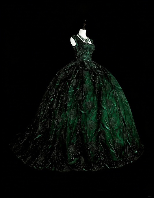 Modest Ball Gown Square Neck Dark Green Prom Dresses Long for Women Formal Evening Gown N2368
