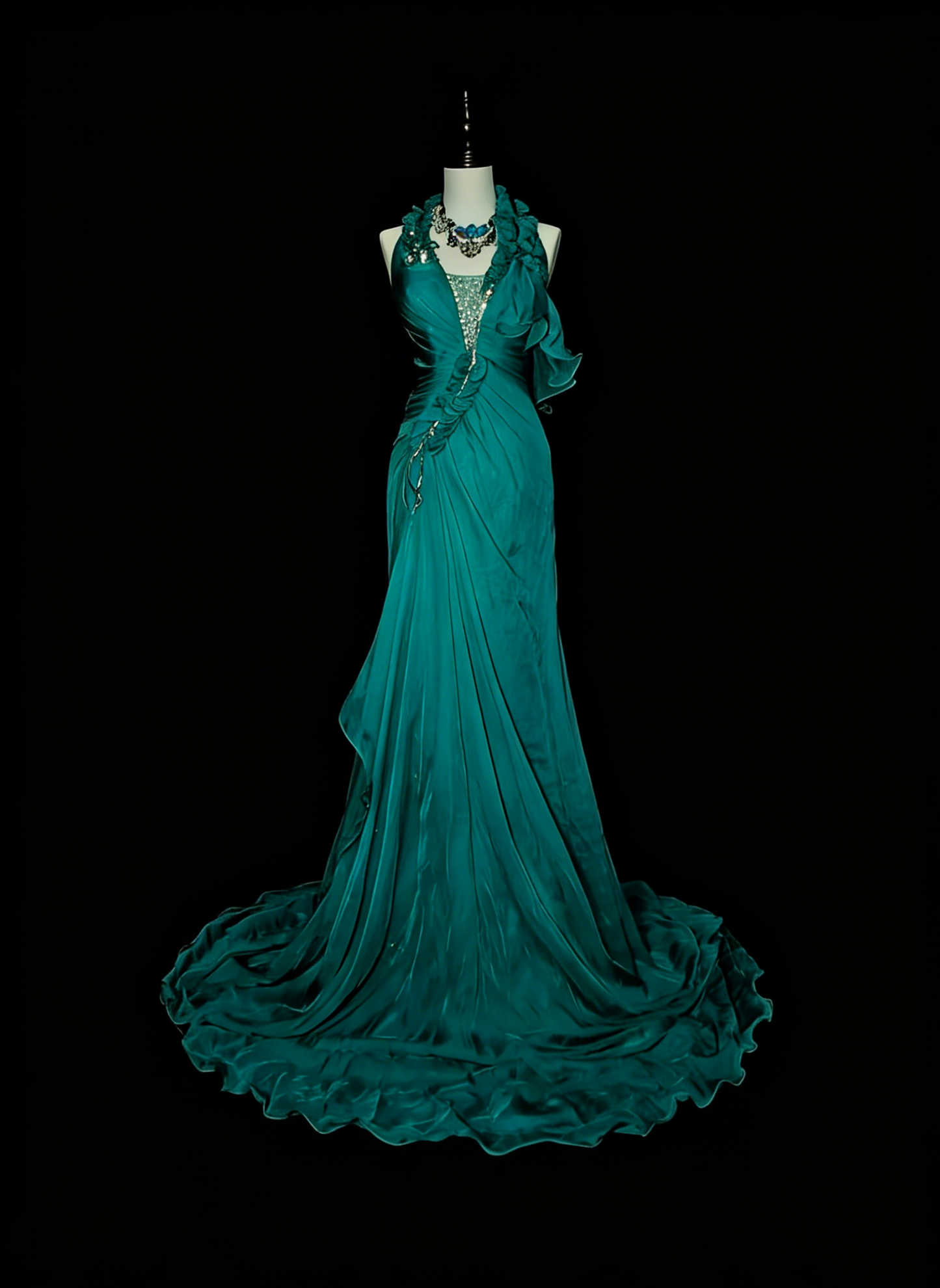 Modest A line Halter Dark Green Chiffon Sleeveless Senior Prom Dresses High School Long Formal Dress N1378