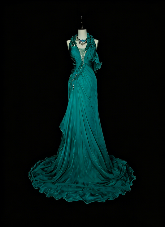 Modest A line Halter Dark Green Chiffon Sleeveless Senior Prom Dresses High School Long Formal Dress N1378