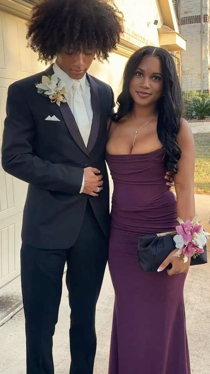Modest Night Aesthetic Mermaid Spaghetti Straps Grape College Formal Outfit Satin Long Prom Graduation Dresses For Teens N1110