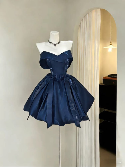 Pretty Ball Gown Off The Shoulder Navy Blue Short Mini Homecoming Dresses Graduation Dress N2434