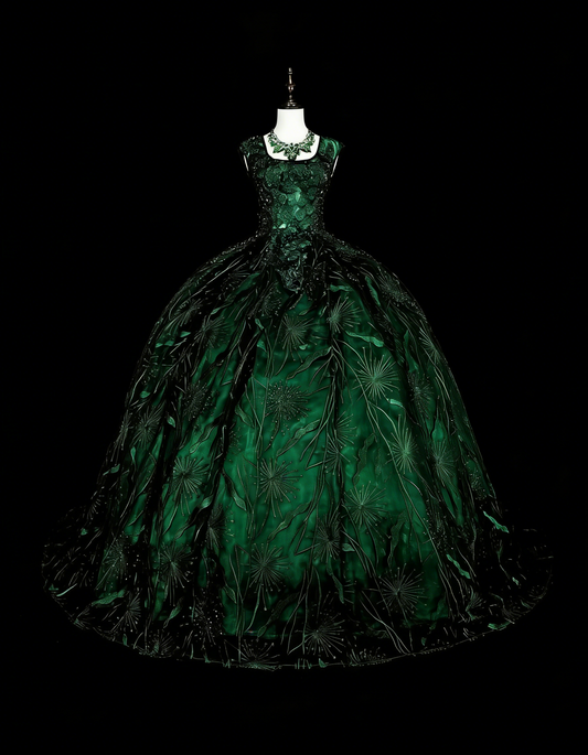 Modest Ball Gown Square Neck Dark Green Prom Dresses Long for Women Formal Evening Gown N2368