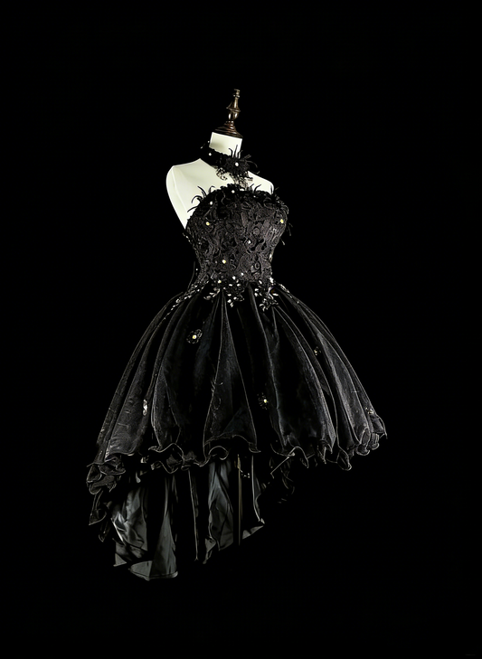 High Low Ball Gown Strapless Black Little Short Mini Party Dress Homecoming Dresses N2156