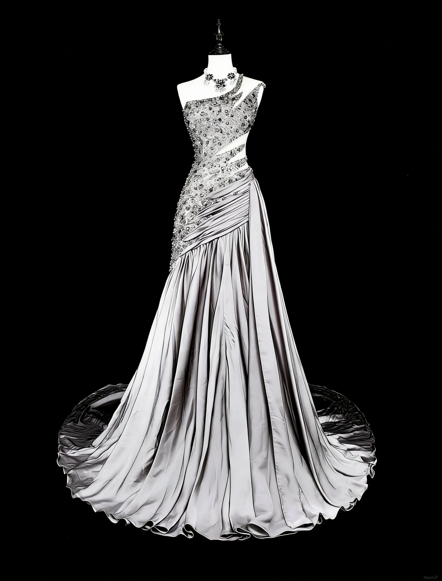 Vintage Prom Dresses Aesthetic Mermaid One Shoulder Grey Taffeta Classic Inspo With Crystals Gem Dress N1999