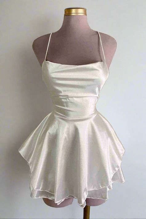 Pretty A line Spaghetti Strap Ivory Mini Homecoming Dresses Short 18th Birthday Outfits RB4214