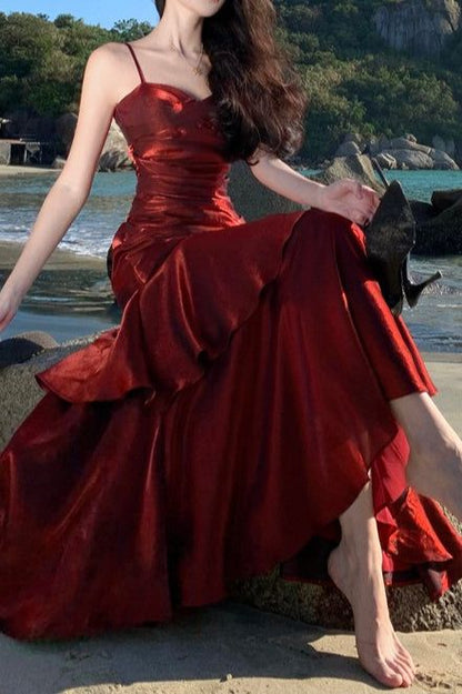Simple Mermaid Sweetheart Burgundy Prom Dress, Burgundy Party Dress AB954