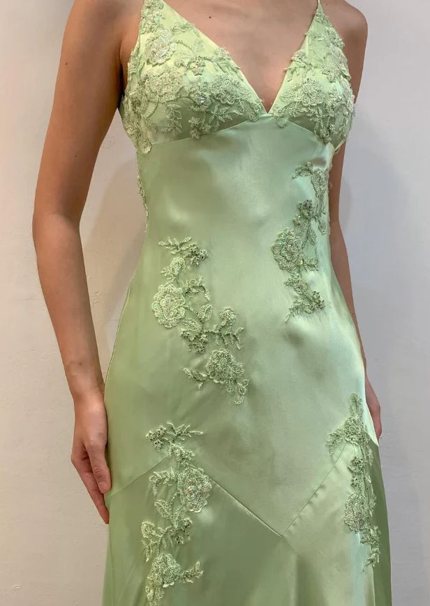 Pretty Mermaid V Neckline Green Satin Backless Evening Dress Prom Dresses With Beads AB957