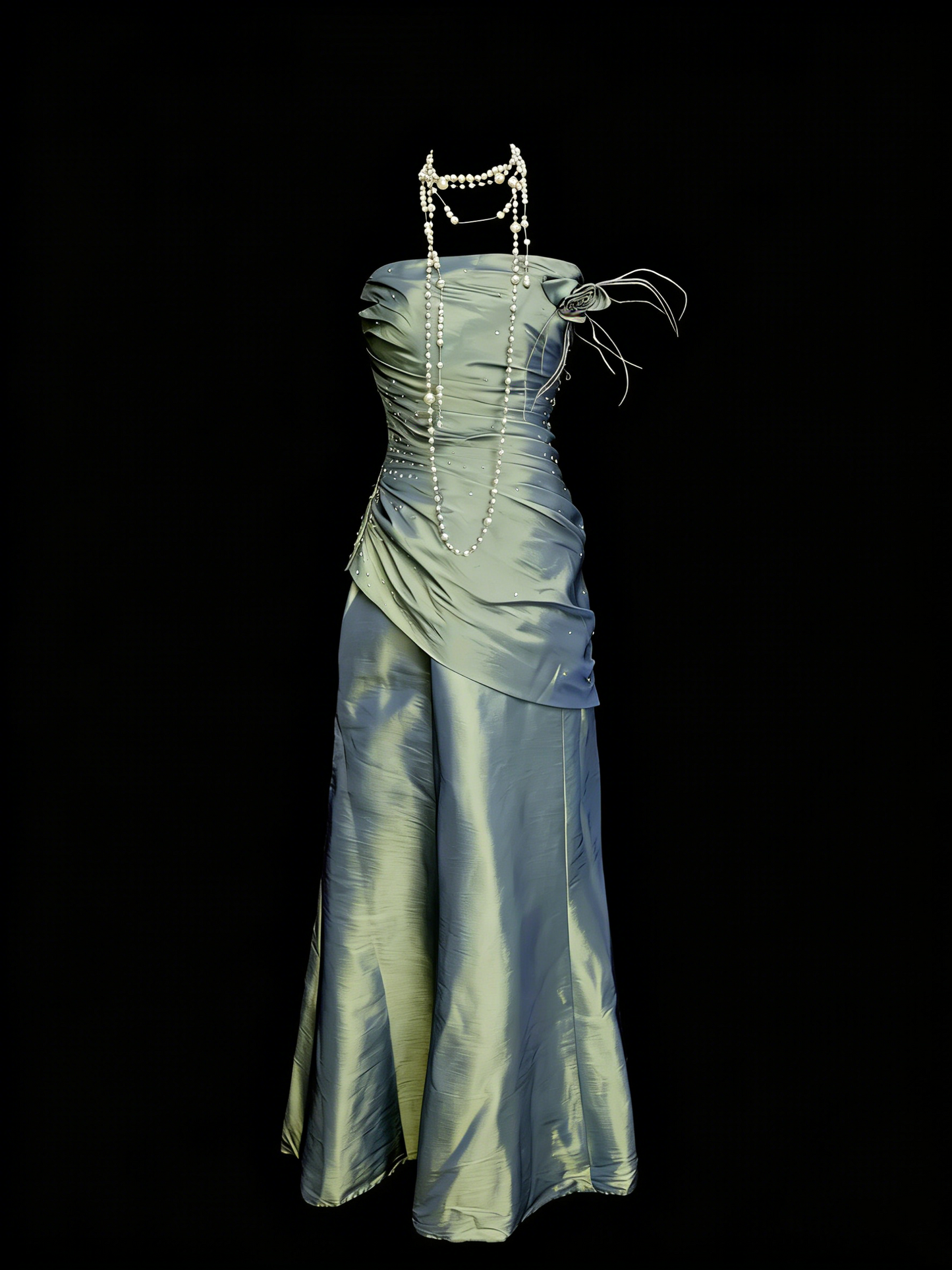 Modest Night Aesthetic Mermaid Strapless Green Satin College Formal Outfit Long Prom Graduation Dresses For Teens N1147