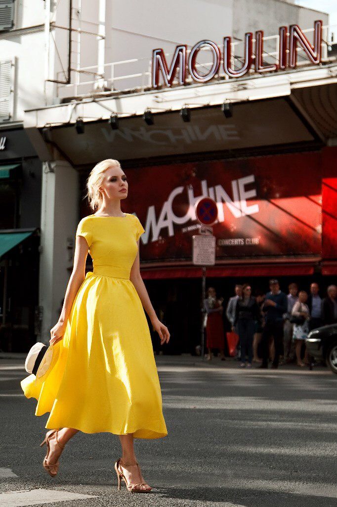 Elegant A Line Scoop Yellow Midi Dress for Summer Vacation Party Gowns Prom Dresses AB1762