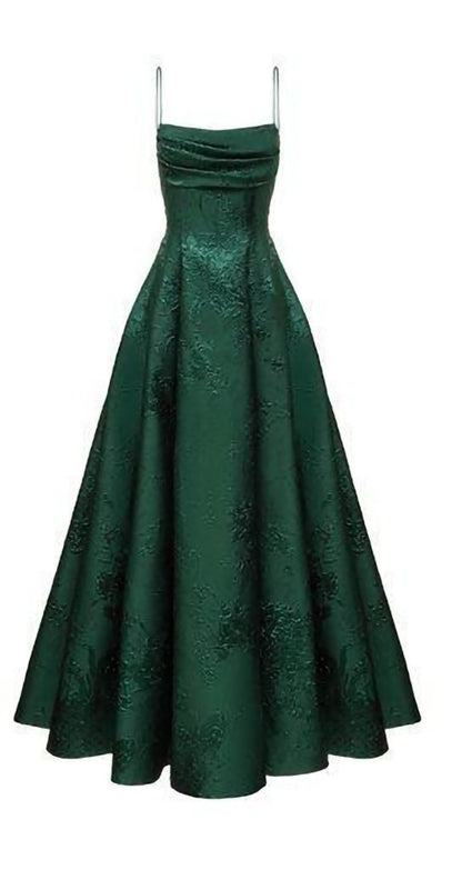 Elegant Prom Dress A-Line Spaghetti Strap Dark Green Satin Sleeveless Evening Dress Backless Formal Party Gowns AB442