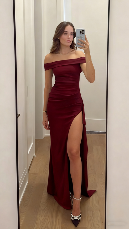 Elegant Mermaid Off The Shoulder Black Slit Prom Dresses Inspiration Unique Party Formal Graduation Dress B496