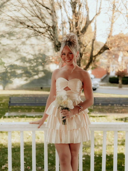 Cute Prom Night Party Outfit A line Sweetheart Gold Hoco dress inspo Short Homecoming Dresses RB6058