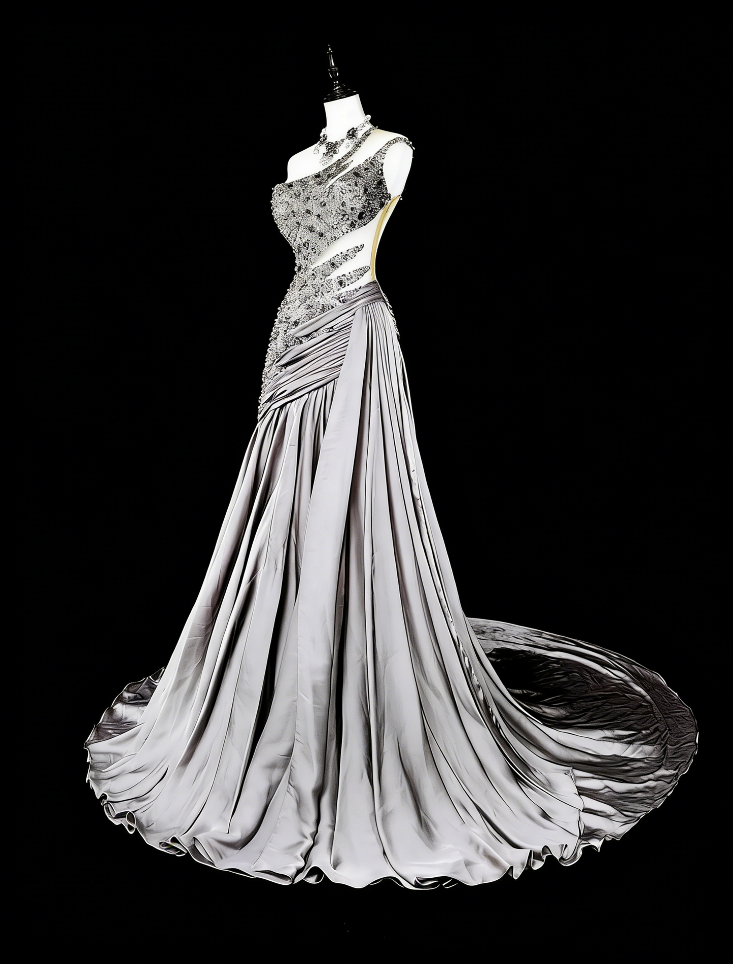 Vintage Prom Dresses Aesthetic Mermaid One Shoulder Grey Taffeta Classic Inspo With Crystals Gem Dress N1999
