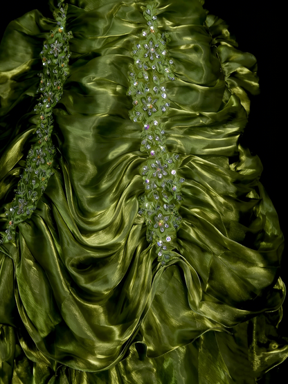 Vintage Prom Dresses Aesthetic 1960s Retro Ball Gown Square Neck Olive Green Long Party Dress N2134