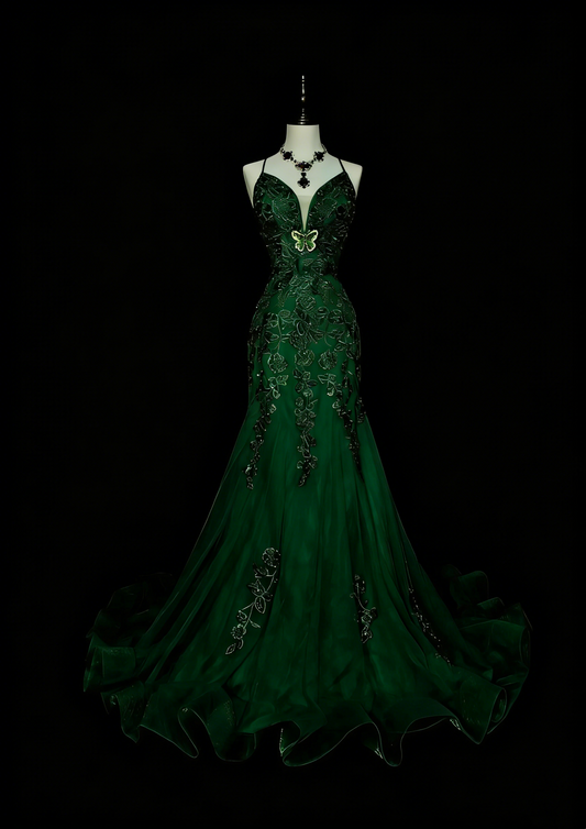 Vintage Mermaid Halter Dark Green 90s With Lace Beaded Long Summer Prom Dresses Senior High Schools Formal Party Dress N1425