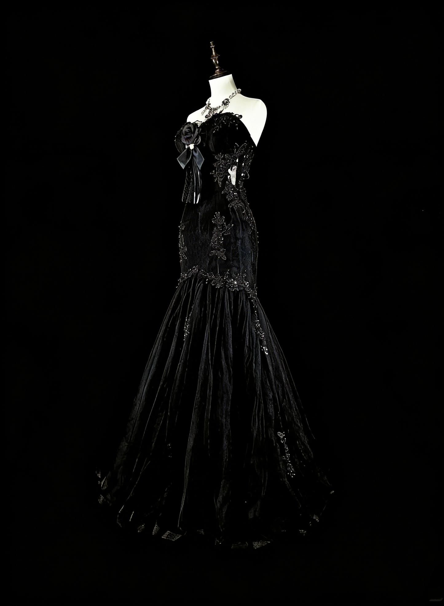 Vintage Prom Dresses Aesthetic Mermaid Sweetheart Black Tulle With Appliques Long Formal Dress N2157