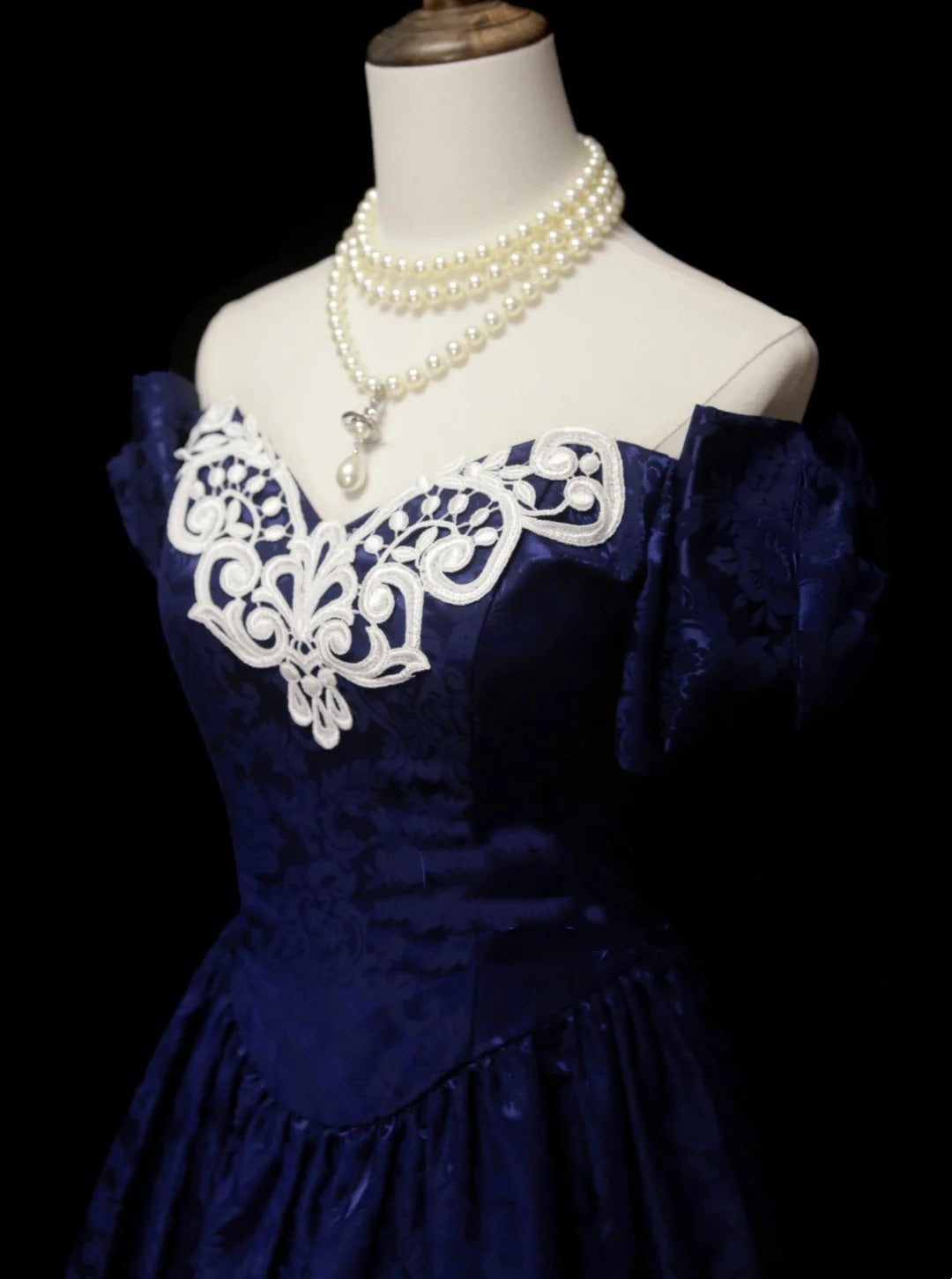 Vintage Ball Gown Royal Blue 1980s With Appliques College Formal Outfit Prom Graduation Dresses For Teens N1319