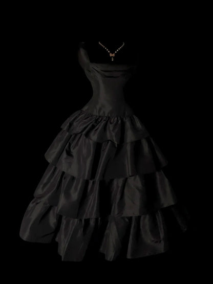 Vintage Prom Dresses 1950s Ball Gown Square Neck Satin Mid Length Satin Sleeveless Evening Formal Outfits RB4927