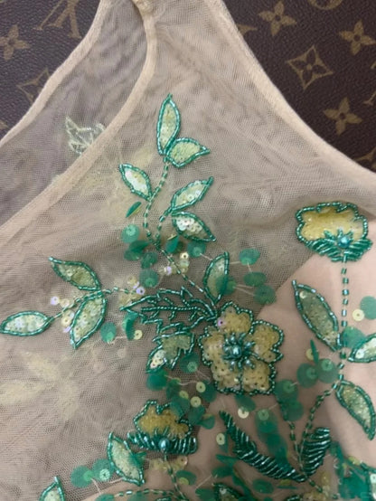 Classy Mermaid Scoop Green Tulle With Beading Long Prom Dresses Formal Outfits Evening Party Dress RB8257