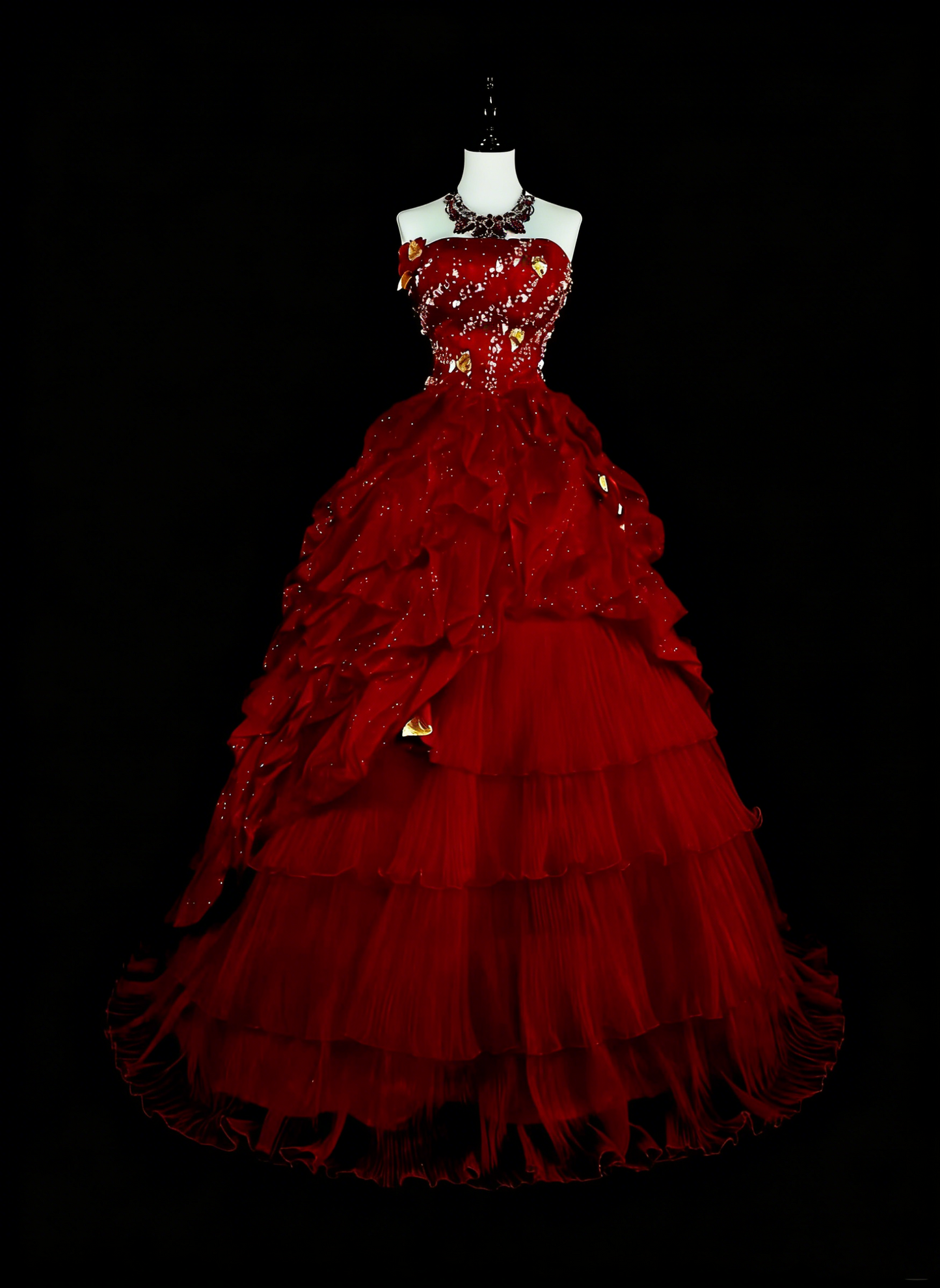 Vintage Prom Dresses Ball Gown Strapless Burgundy With Beading Pleated 1980s Long Formal Gown N2703