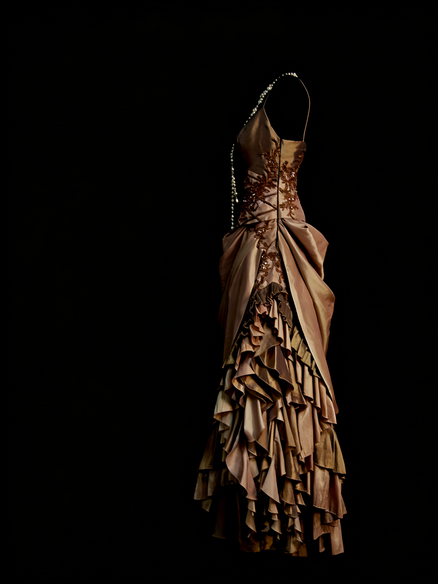 Chic Mermaid Asymmetrical Spaghetti Strap Brown Satin With Beads Senior Prom dresses High School Long Formal Dress N1255