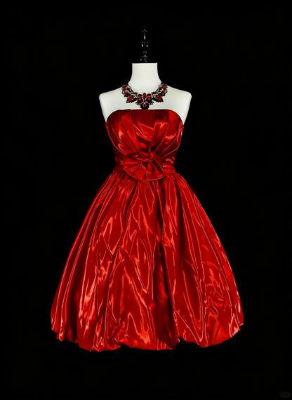 Unique Ball Gown Strapless Satin Red Inspo 2000s Hoco Gowns Short Inspo Homecoming Dresses N1749