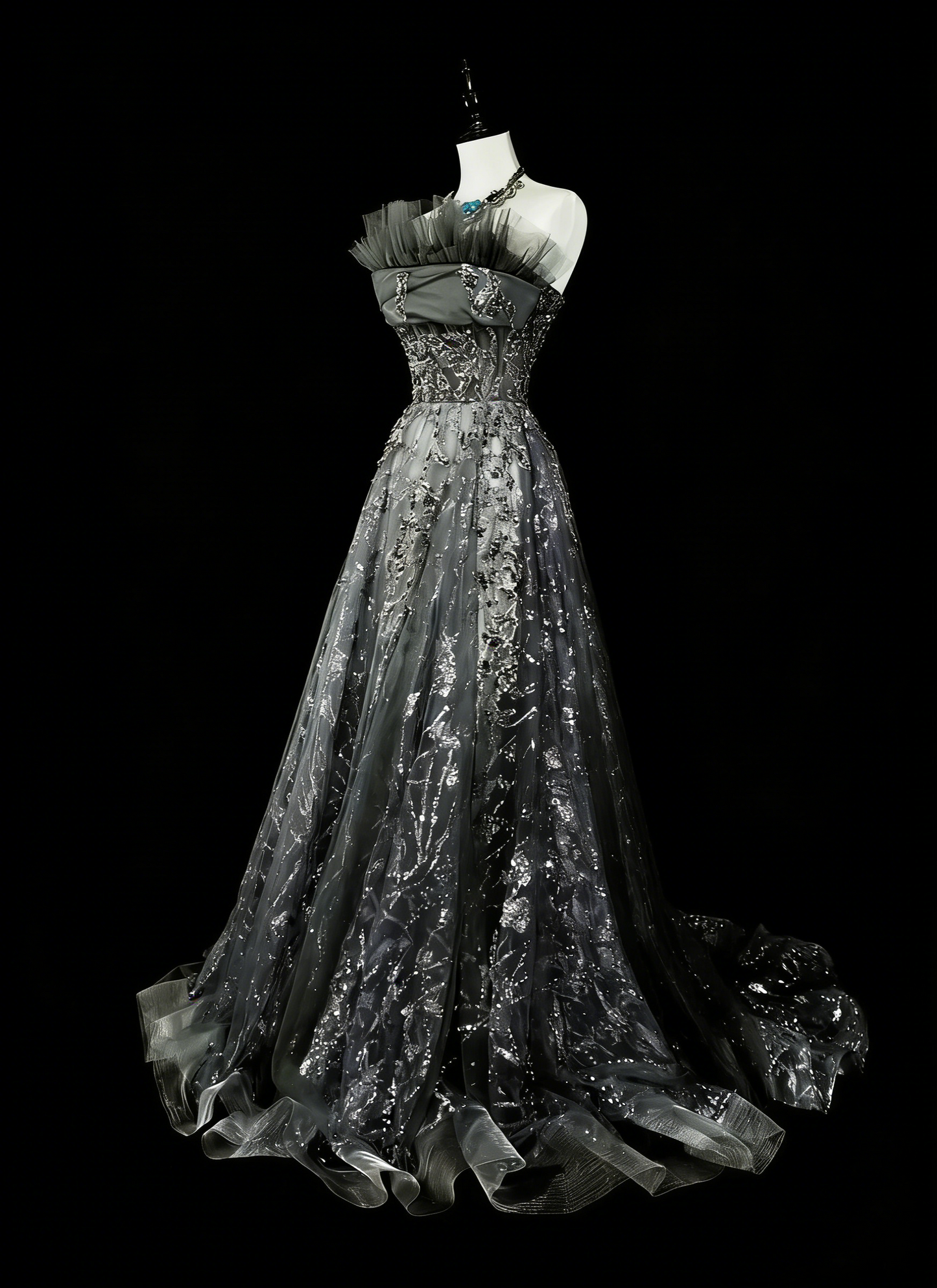 Vintage Prom Dresses Aesthetic 1960s Retro Ball Gown Grey Sequins Long Party Dress N2147