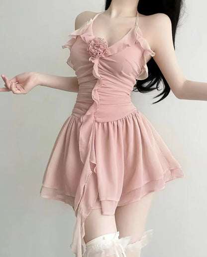 Cute A line Halter Pink Chiffon Ideas For Women Short Birthday Dresses Mini Homecoming Outfits N3398