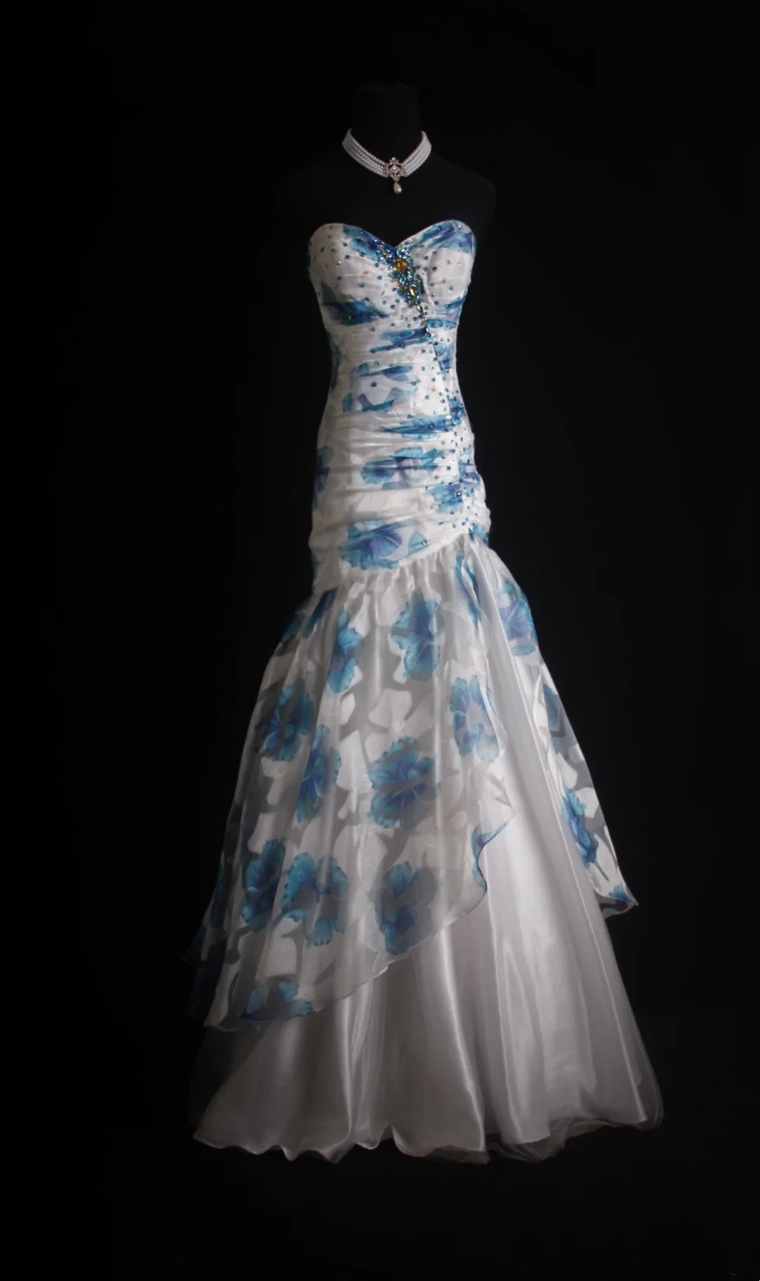 Retro Mermaid Sweetheart Floral Blue 2000s Long Prom Dresses Inspo 19th Birthday Outfits Formal Dress N499