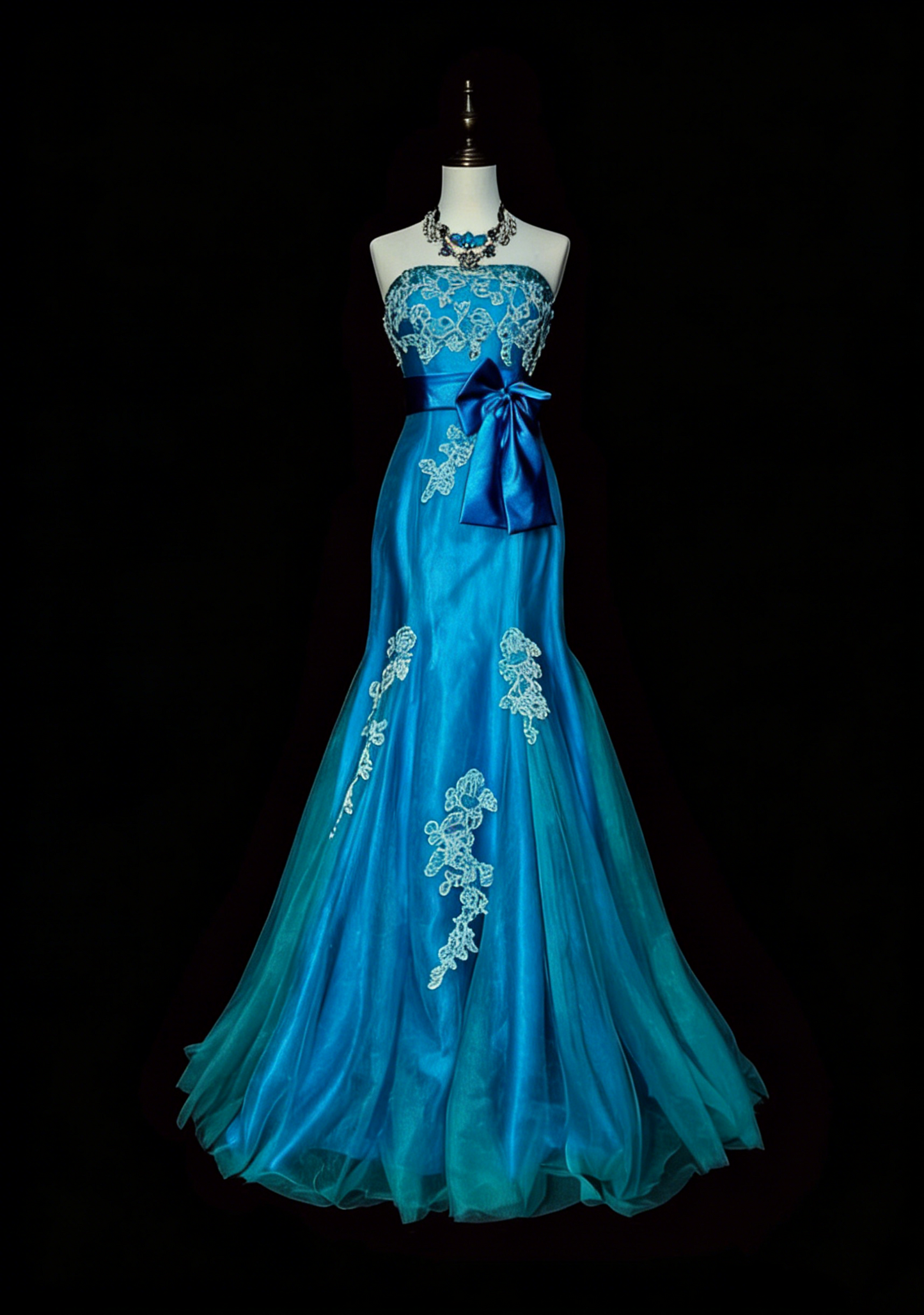 Vintage Mermaid Strapless Blue 2000s With Appliques Prom Dresses Long Formal Party Gown N1359