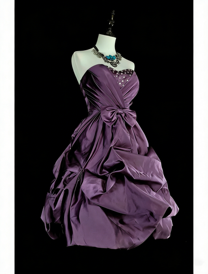 Unique Ball Gown Sweetheart Purple Satin Inspo 2000s Hoco Gowns Short Inspo Homecoming Dresses N1746