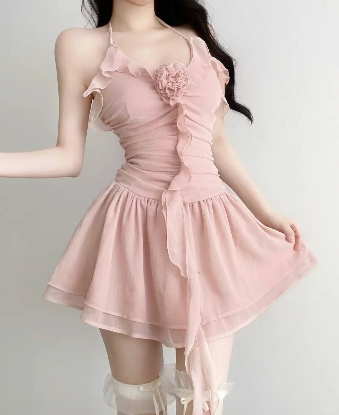 Cute A line Halter Pink Chiffon Ideas For Women Short Birthday Dresses Mini Homecoming Outfits N3398