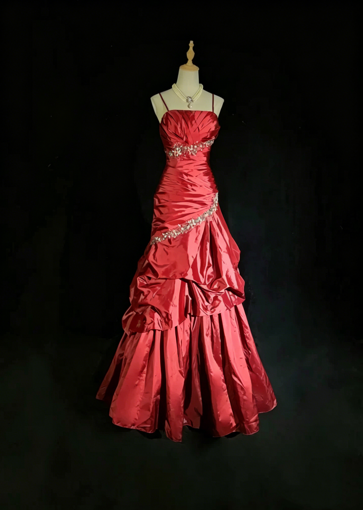 Vintage Prom Dresses Ball Gown Spaghetti Strap Teal Blue Sleeveless Taffeta 90s Long Formal Gown N2893