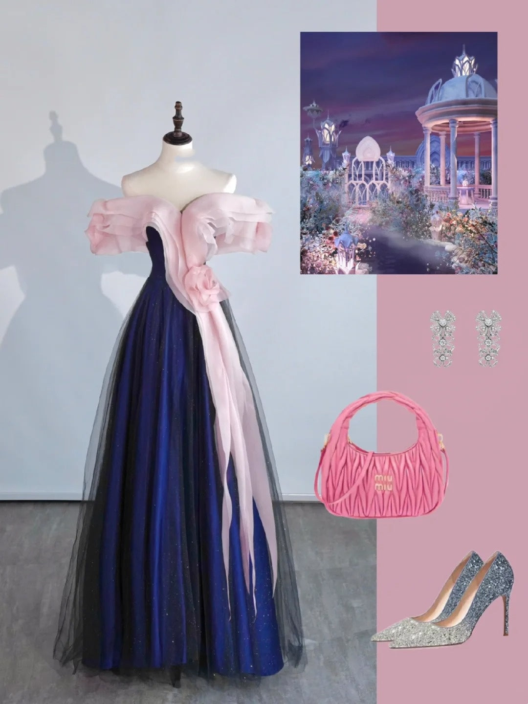 Modest Night Aesthetic Ball Gown Off The Shoulder Blue Pink Tulle College Formal Sweet 16 Outfit Long Prom Dresses For Teens N1164