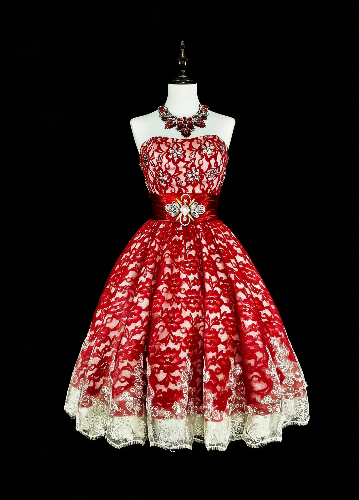Unique Ball Gown Strapless Lace Red Inspo Vintage Fashion 2000s Hoco Gowns Short Inspo Homecoming Dresses N2010