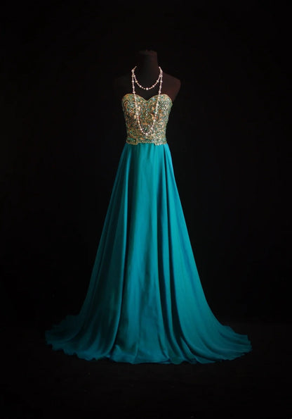 Vintage Prom Dresses Aesthetic 80s Retro A line Blue Sweethert Chiffon Floor Length Formal Outfits N2333