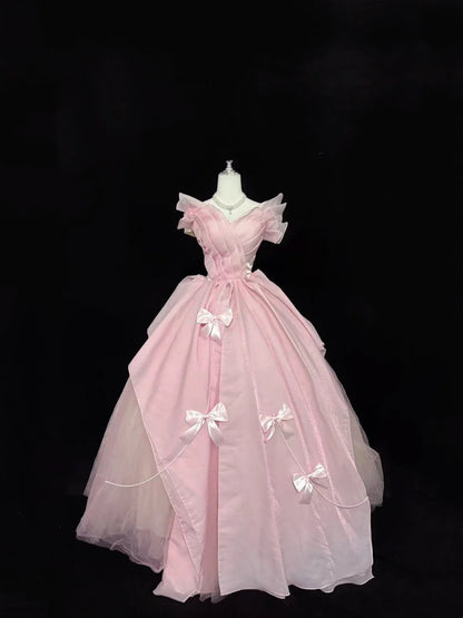 Sweet 16 Dresses Long Ball Gown Sweet Sixteen Long Birthday Dress V Neck Tulle Formal Gown RC0275
