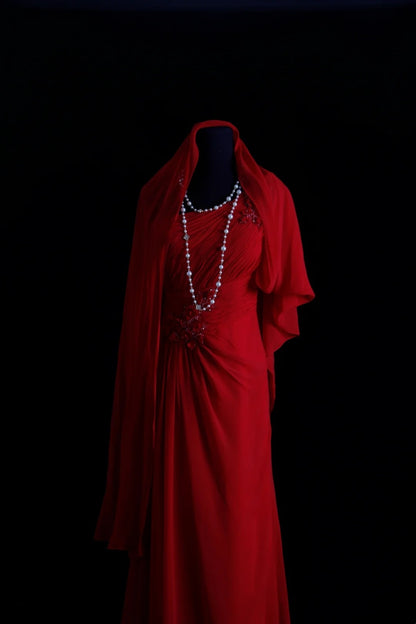 Vintage A line One Shoulder Red Chiffon Sleeveless Summer Formal For Women Girls Teens Prom Dresses N2246