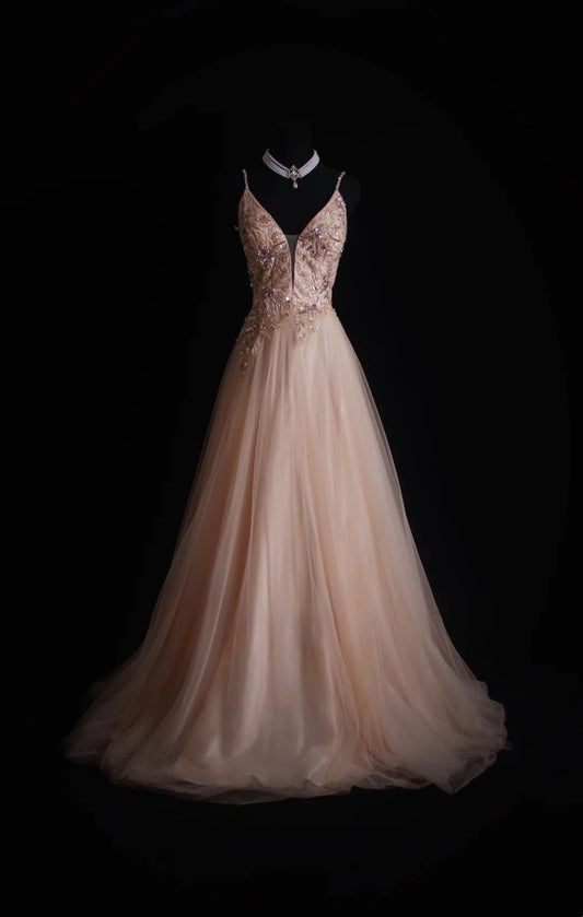 Retro A Line Spaghetti Strap Blush Pink 90s Tulle Long Prom Dresses Inspo 18th Birthday Outfits Formal Dress N490
