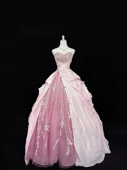 Sweet 16 Dresses Long Ball Gown Sweet Sixteen Long Birthday Dress Sweetheart Pink Tulle Formal Gown RC0288