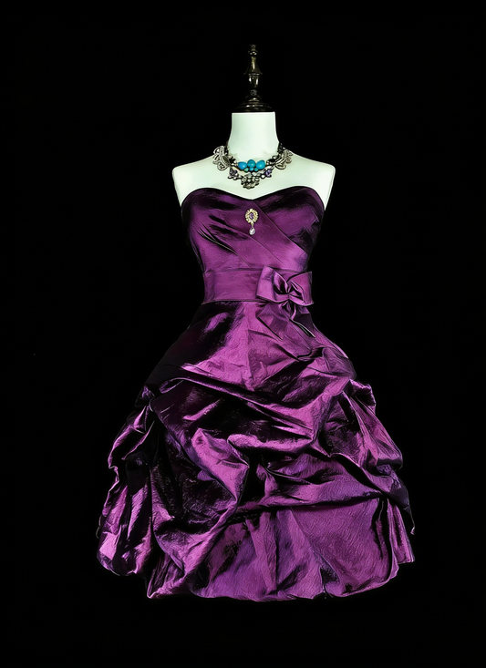 Pretty Ball Gown Strapless Purple Satin Graduation Short Mini Homecoming Dresses Hoco Dress N2713